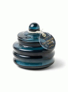 Стъклена мини соева свещ с капак Падивакс Beam - тъмно синя - солена вода и велур